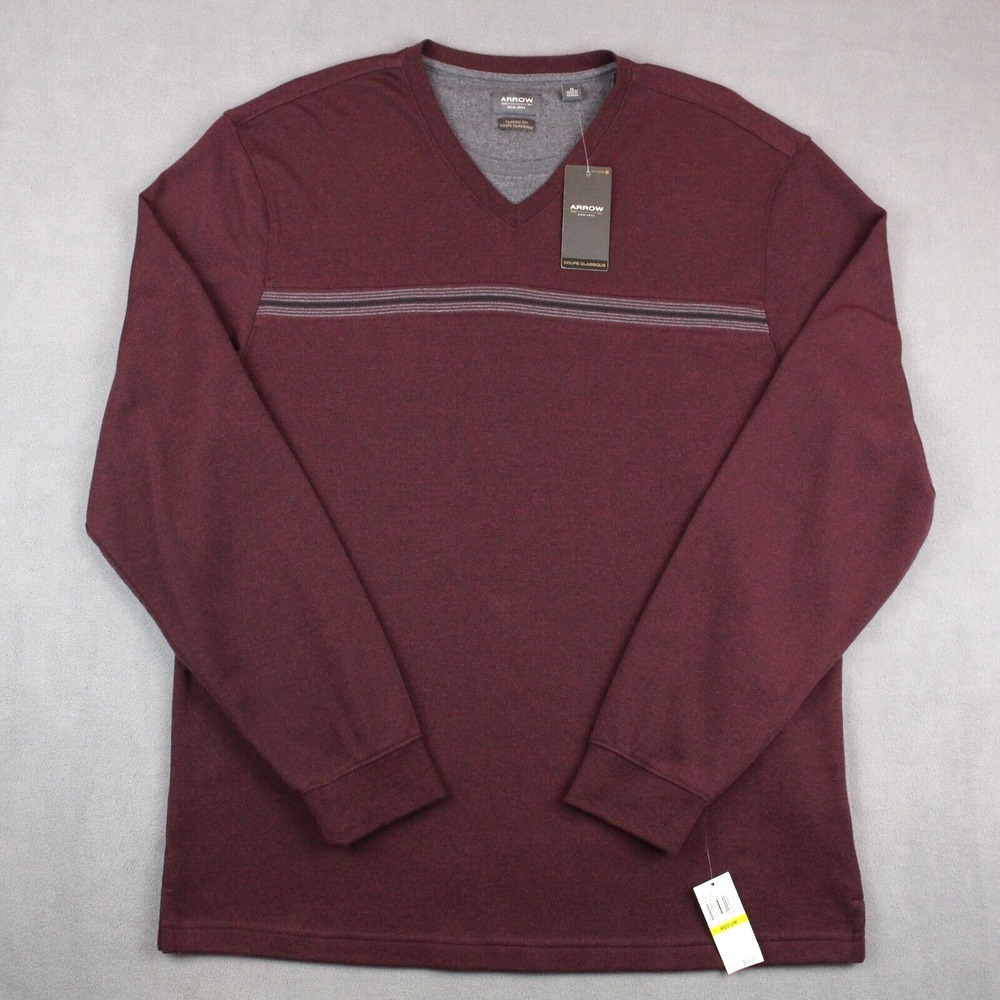 Arrow Sweater Mens Size M Burgundy Classic Fit V-Neck Cotton Polyester NEW